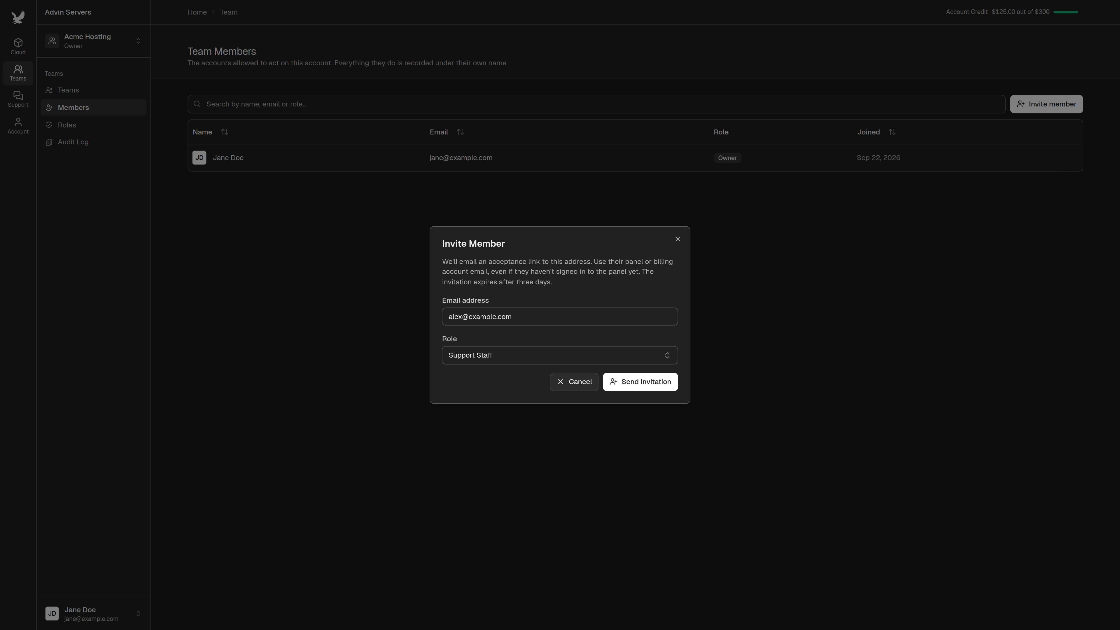 Invite Member dialog