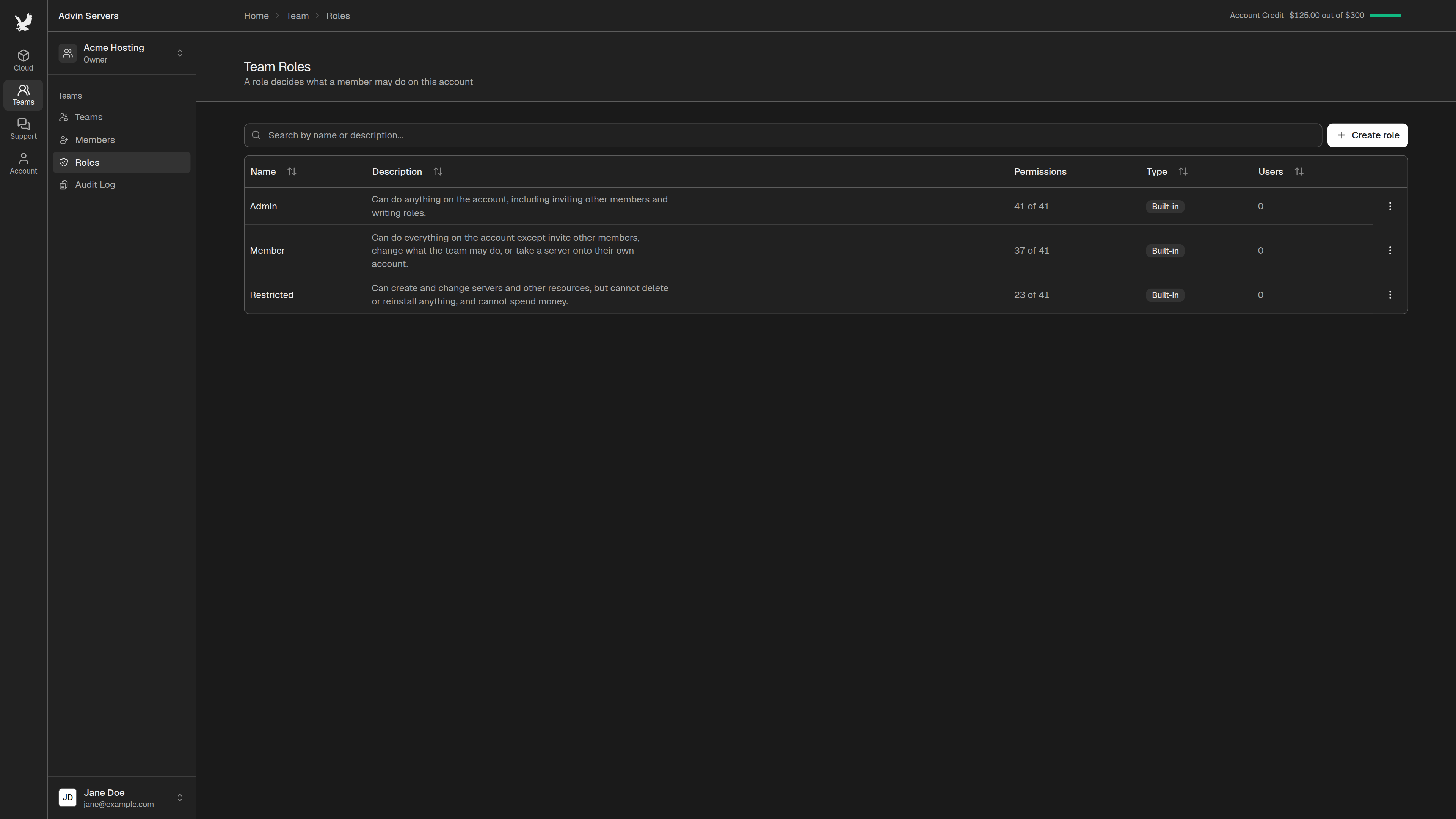 Team Roles page