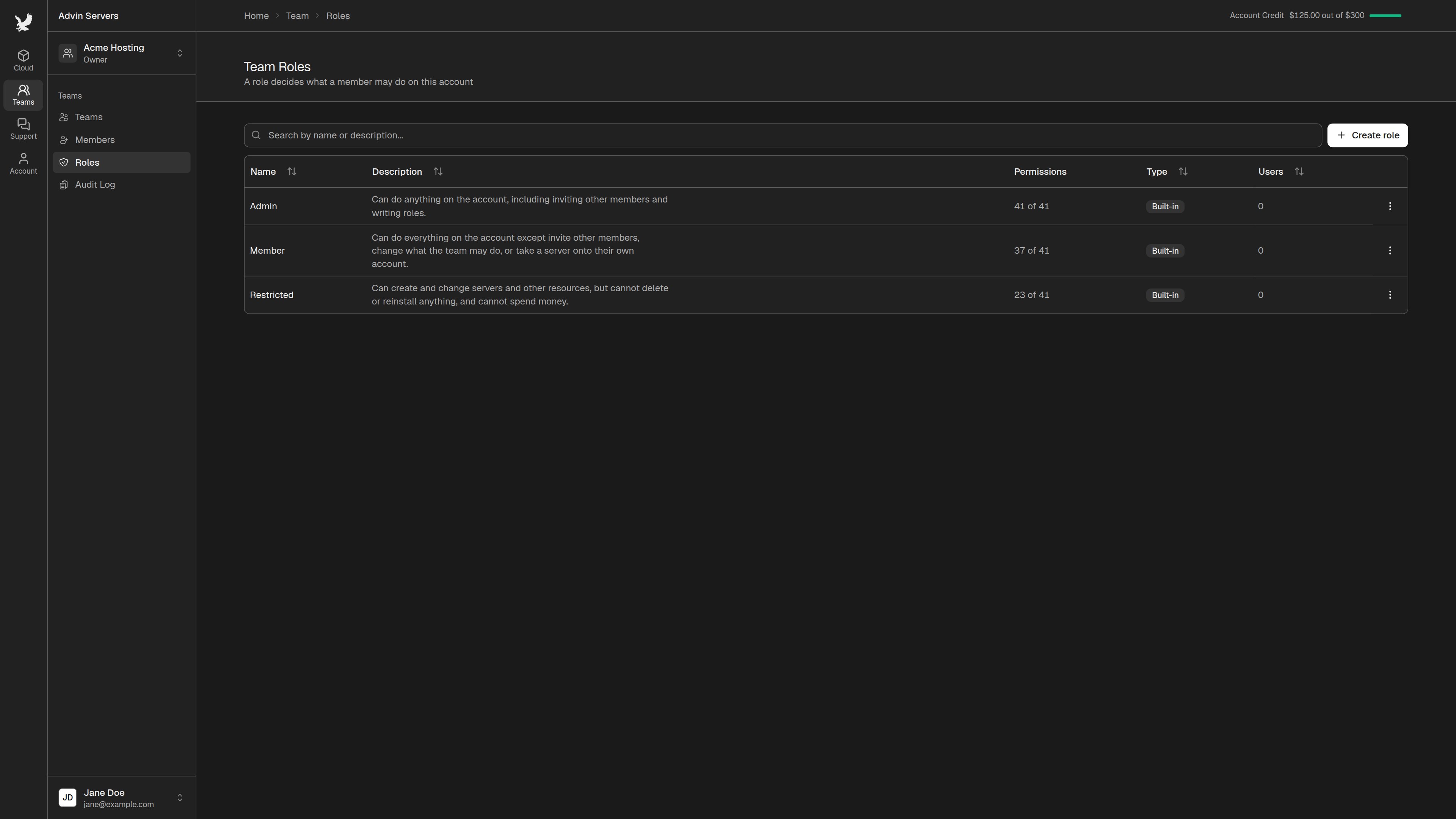 Team Roles page