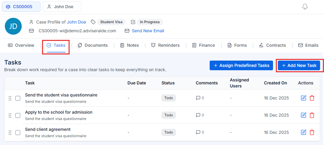 Cases List Open Case
