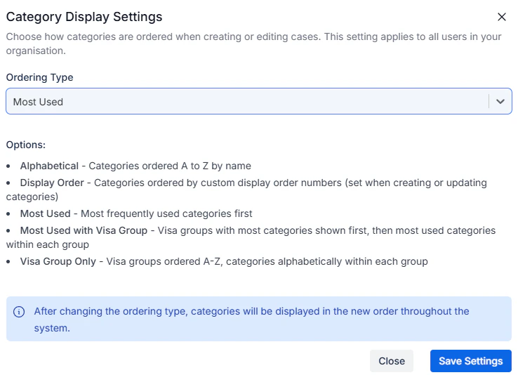 Category Ordering Settings