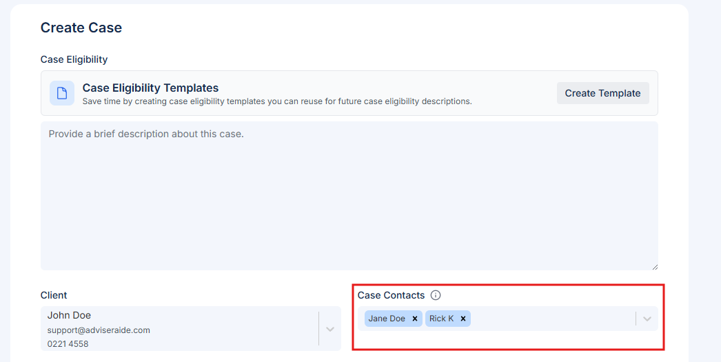 Select contacts when creating a case