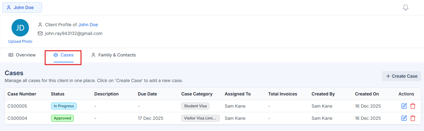 Cases Tab