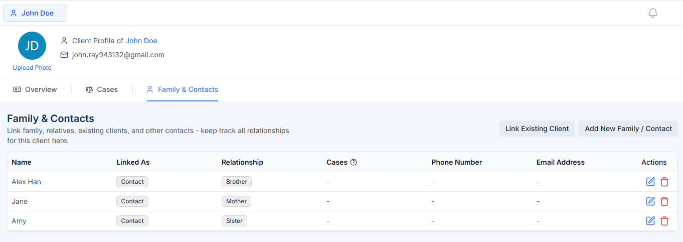 Family & Contacts Tab