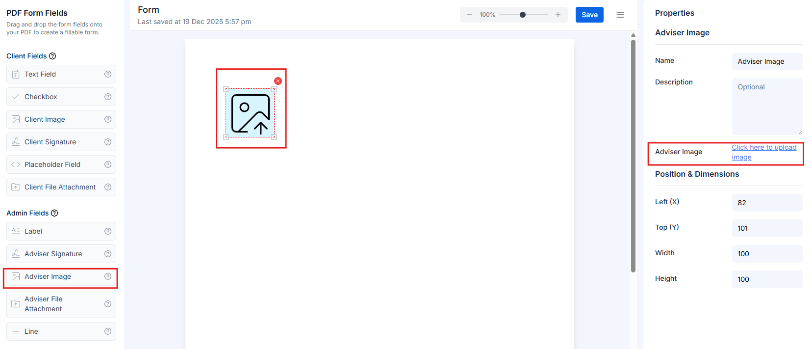 Adviser image field with logo