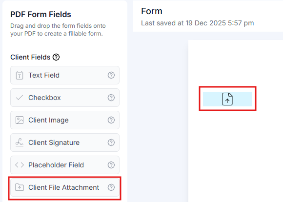 Client file attachment field