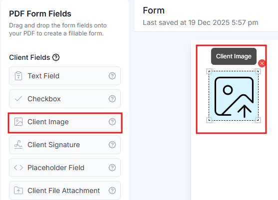 Client image upload field