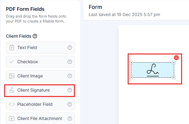 Client signature field