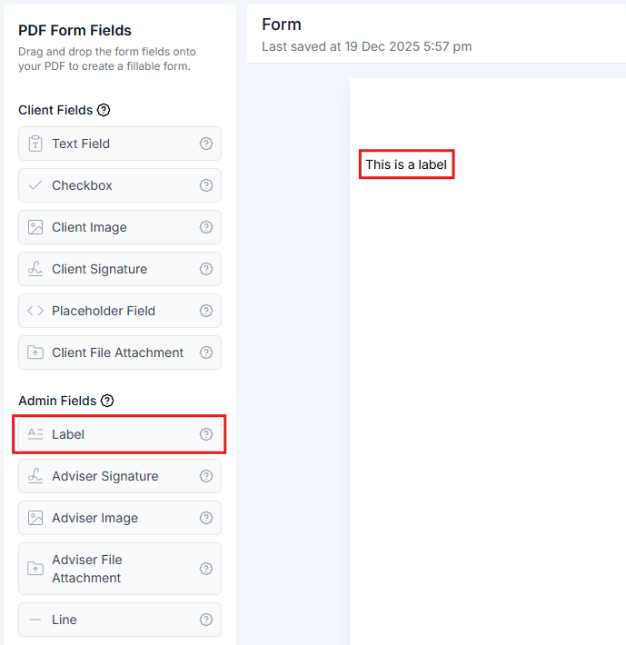 Label field with text
