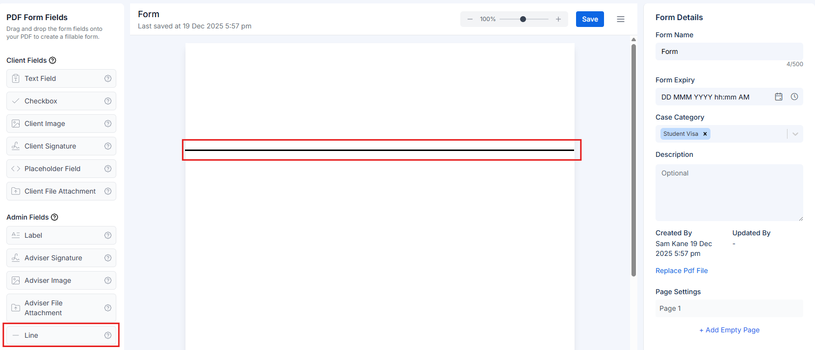 Line field dividing sections