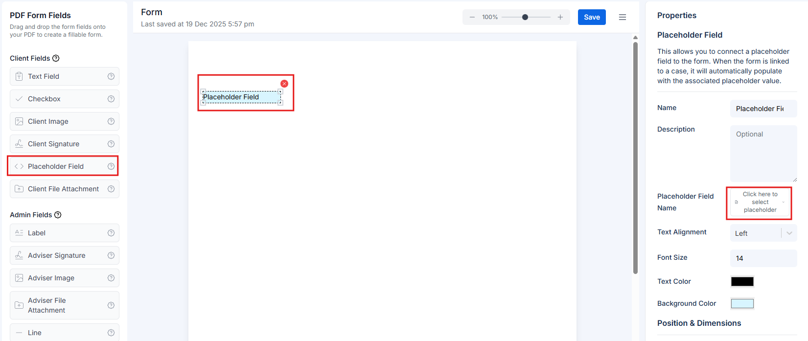 Placeholder field showing auto-filled data