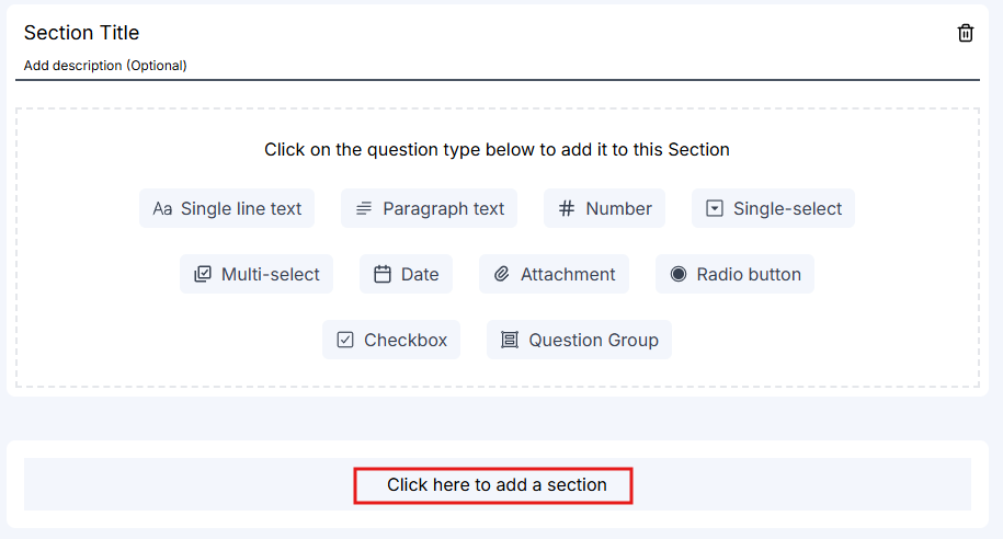 Add section button between sections