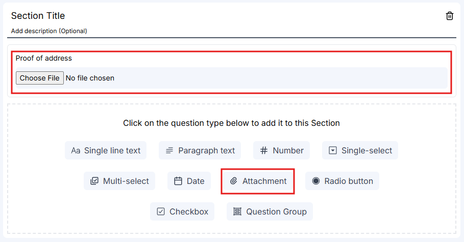Attachment field for file uploads