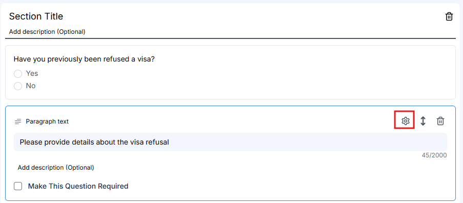 Settings icon on the conditional field