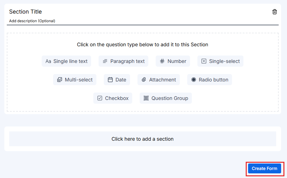 Bottom of form builder with Create Form button