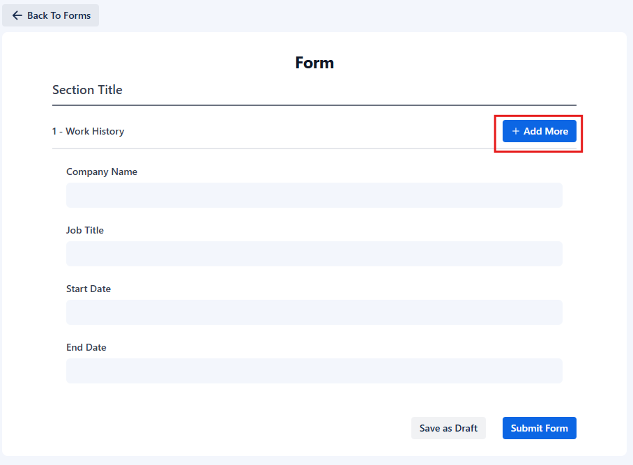 Client view of question group with Add more button