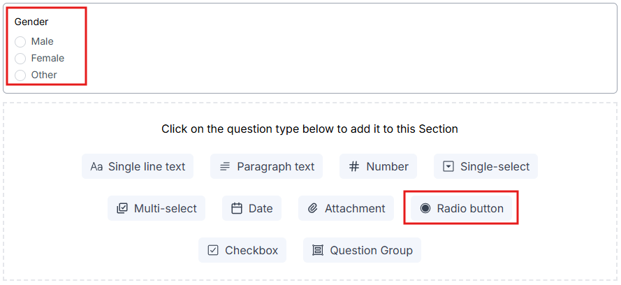 Radio button field with Yes/No options