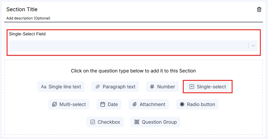 Single-select dropdown field