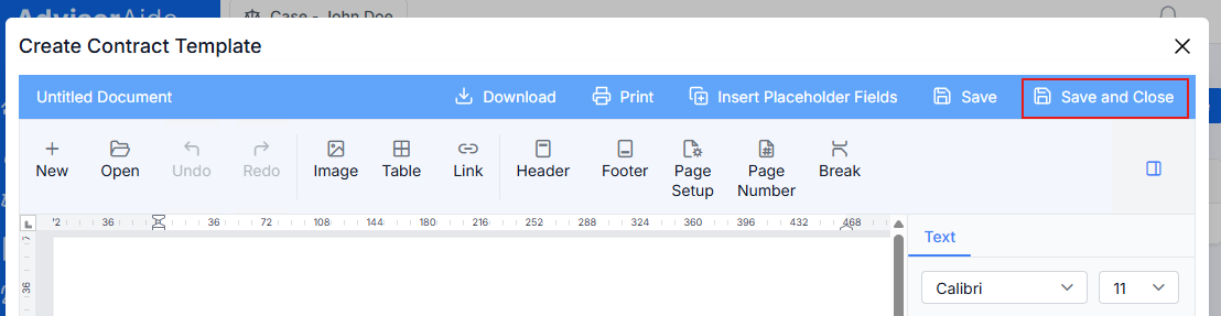 Save and Close button