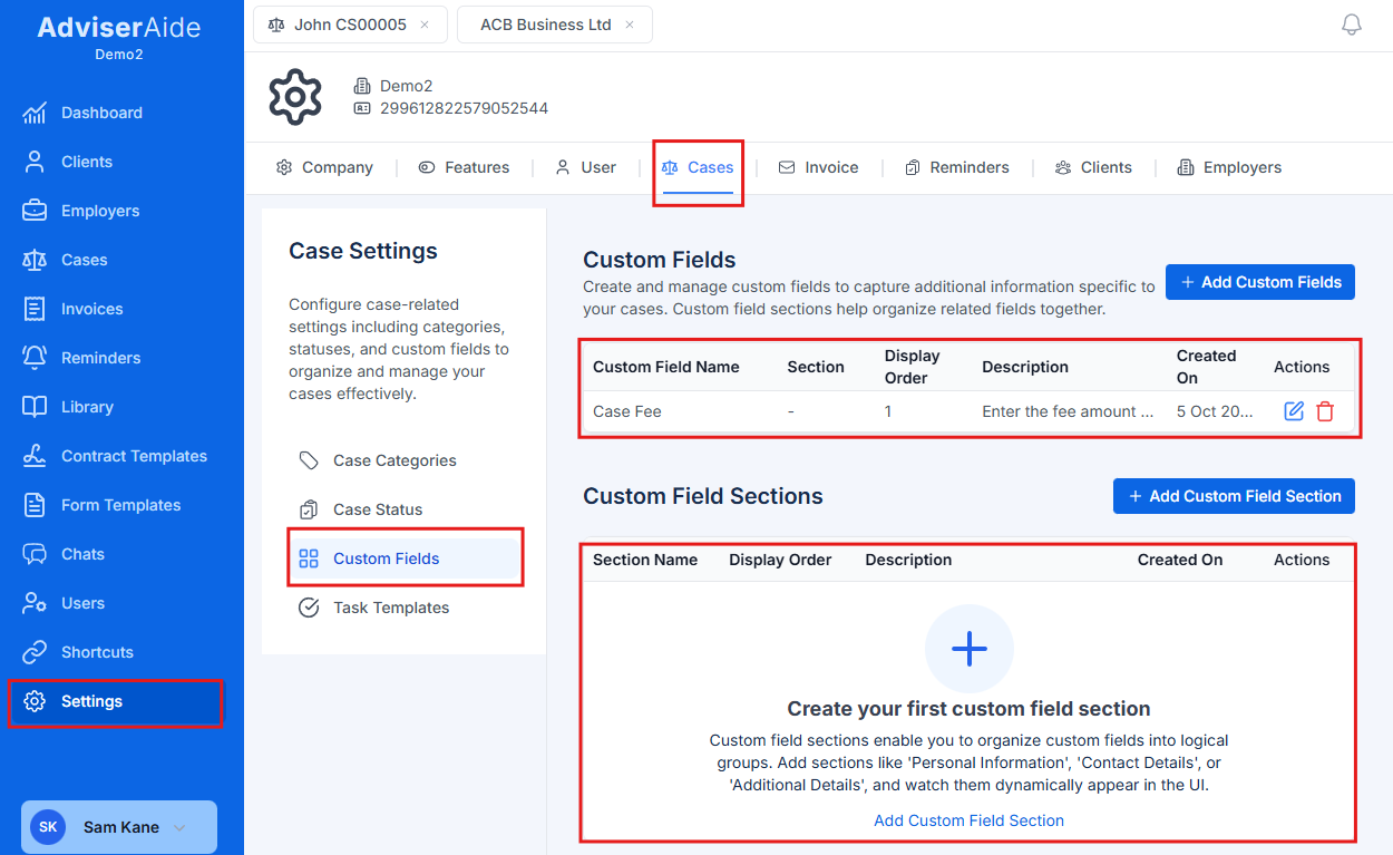 Case Management Custom Fields