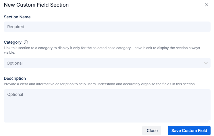 Section configuration form