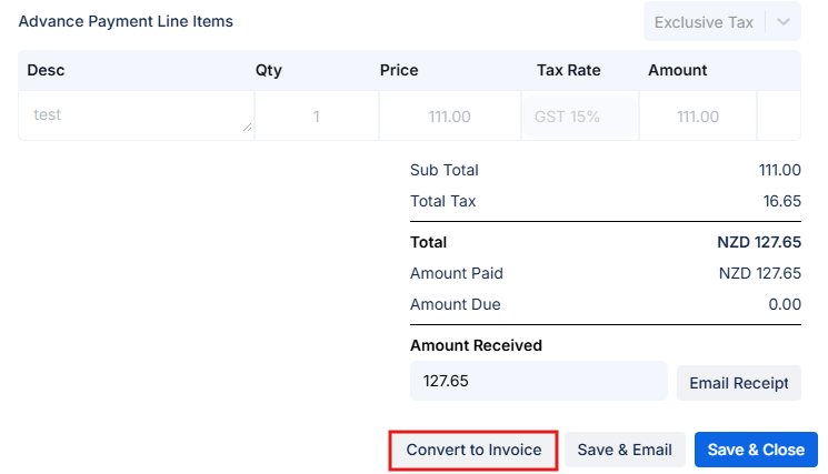 Convert to Invoice button