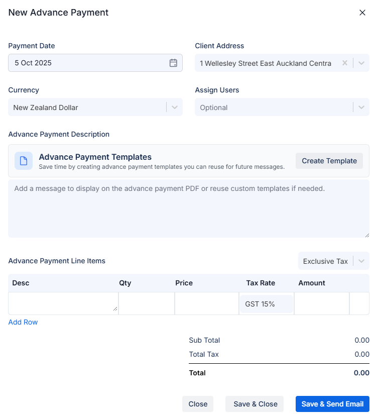 Advance Payment form