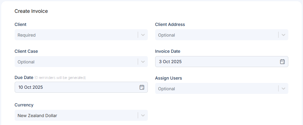 Create Invoice form