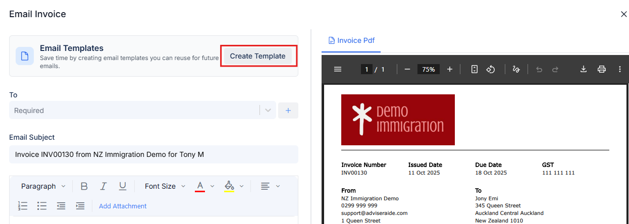 Create Template button