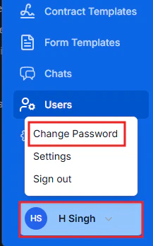 Change password menu