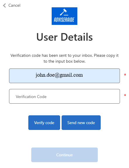 Email verification screen