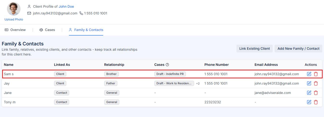 Linked Client Result