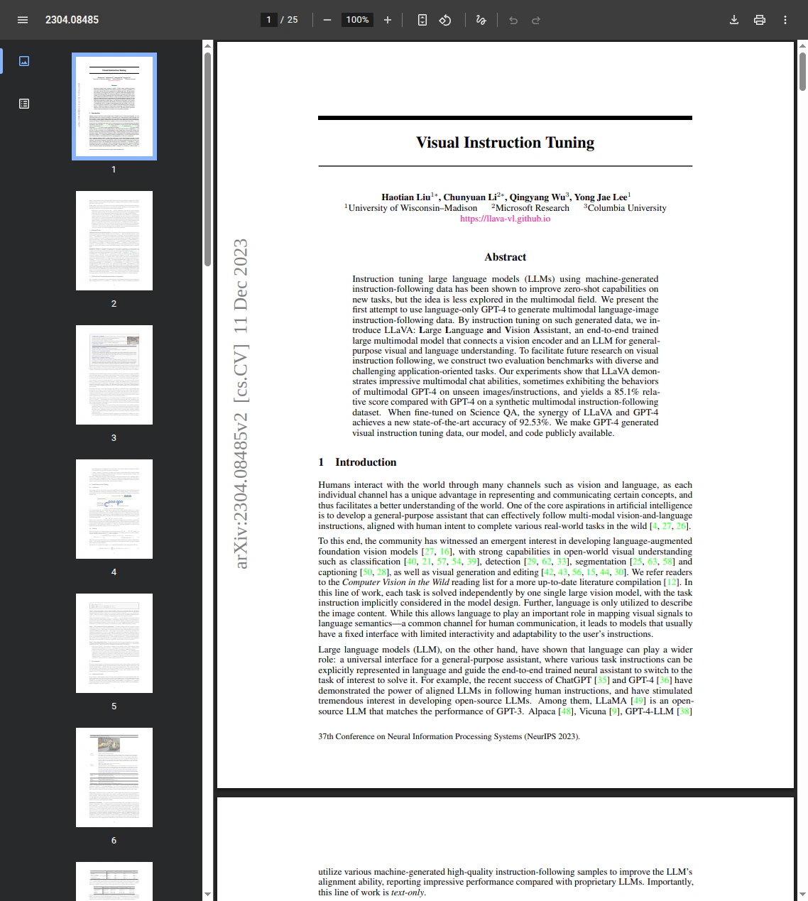 Visual Instruction Tuning — LLaVA
