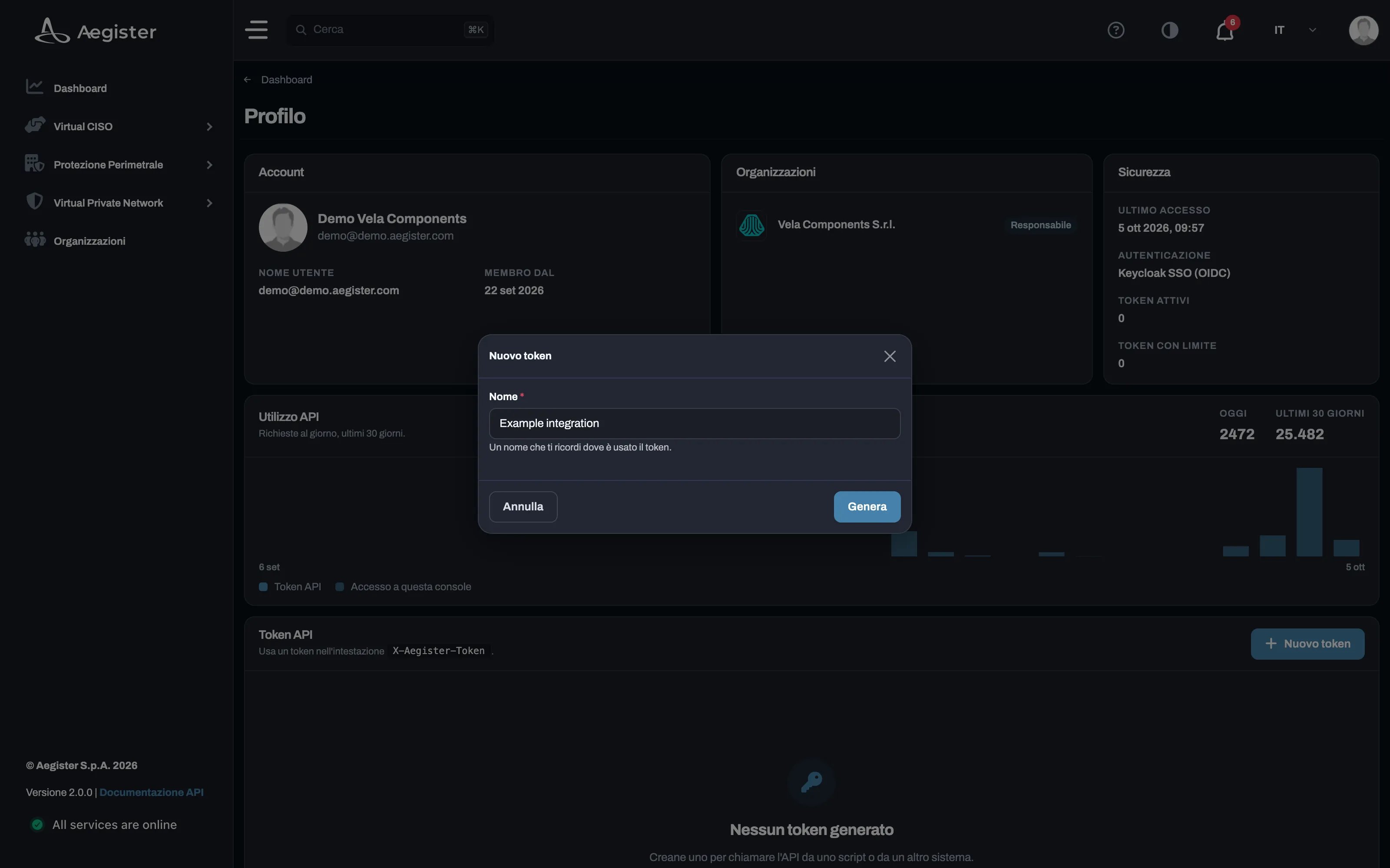 Genera nuovo token