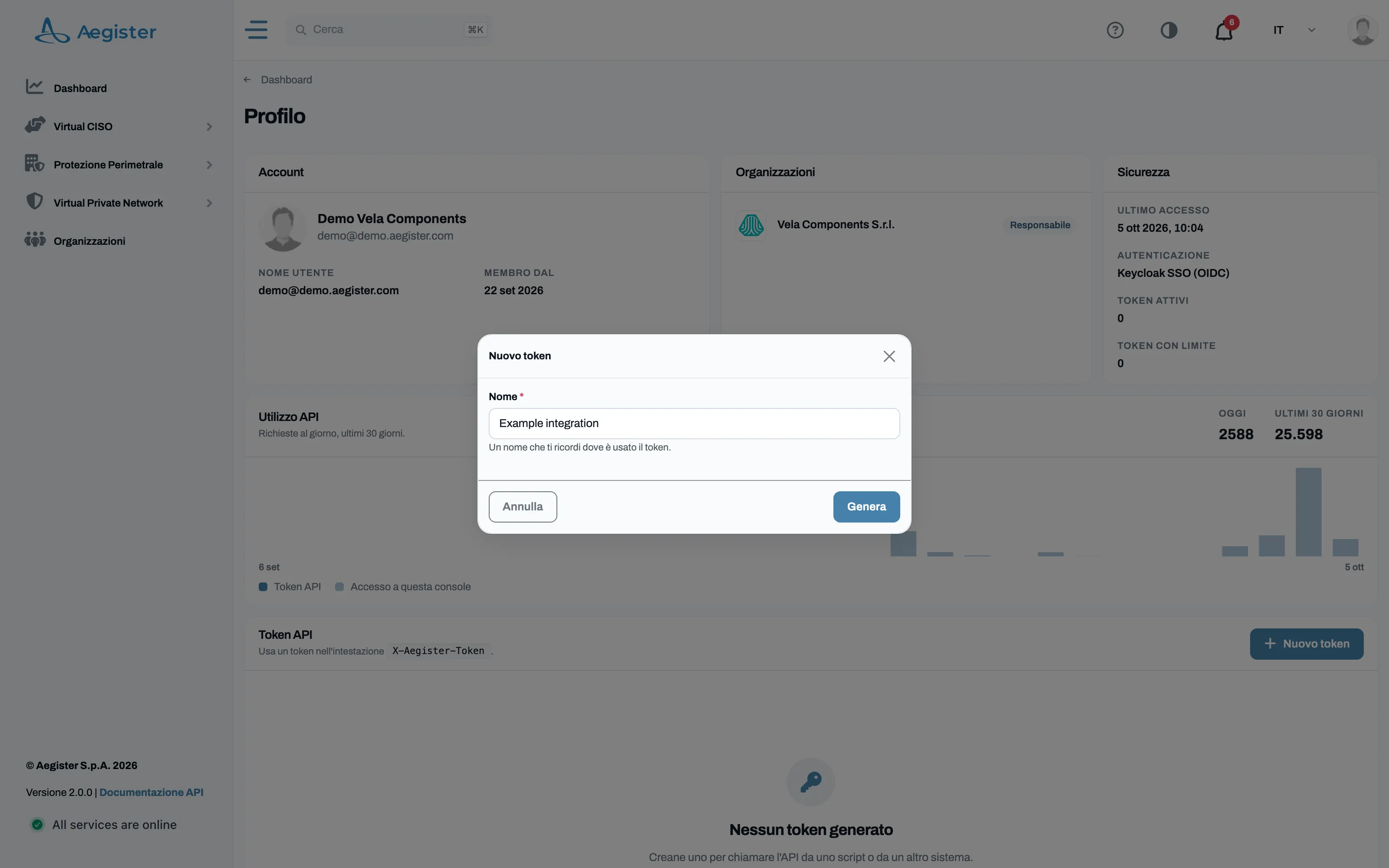 Genera nuovo token