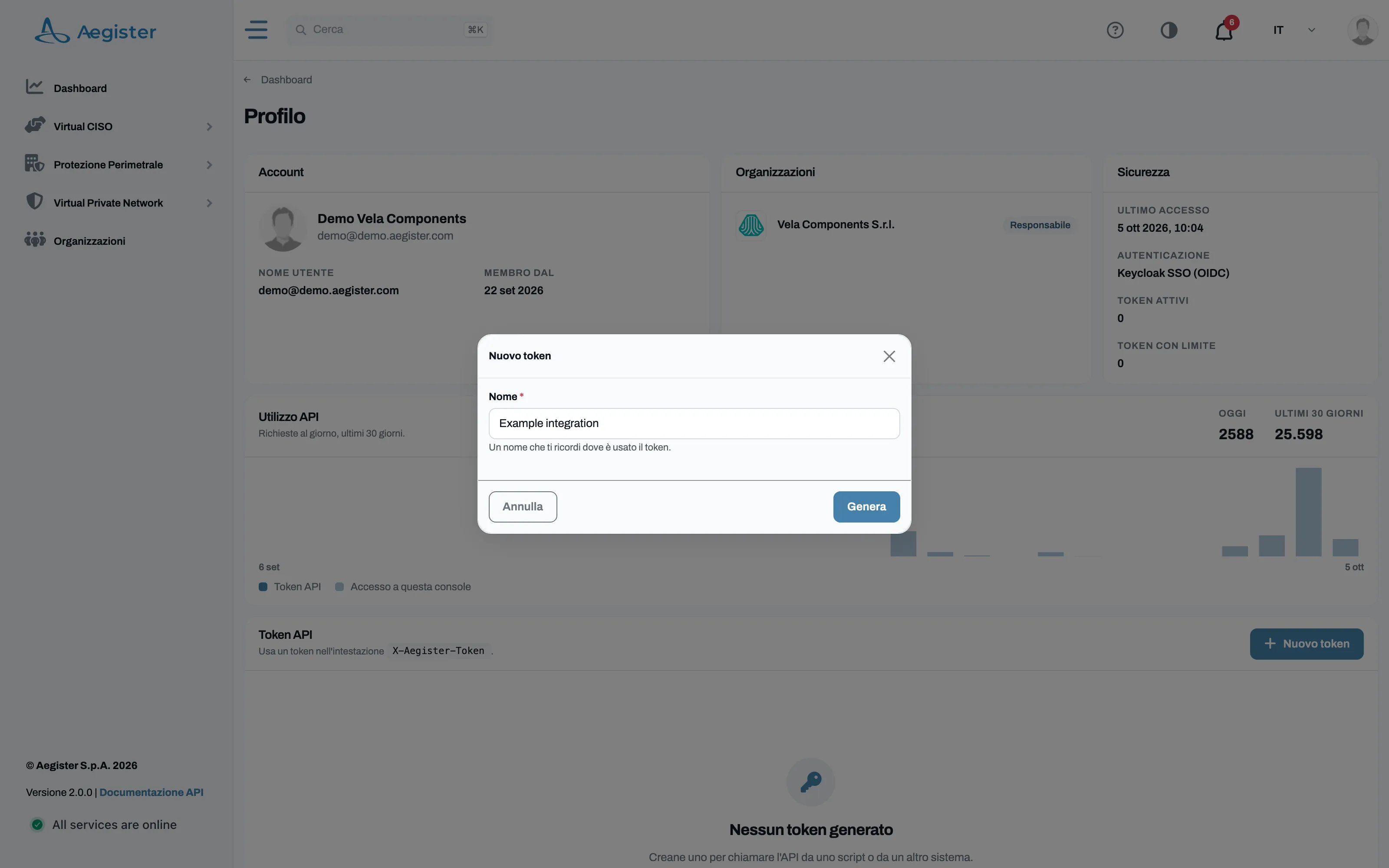 Genera nuovo token