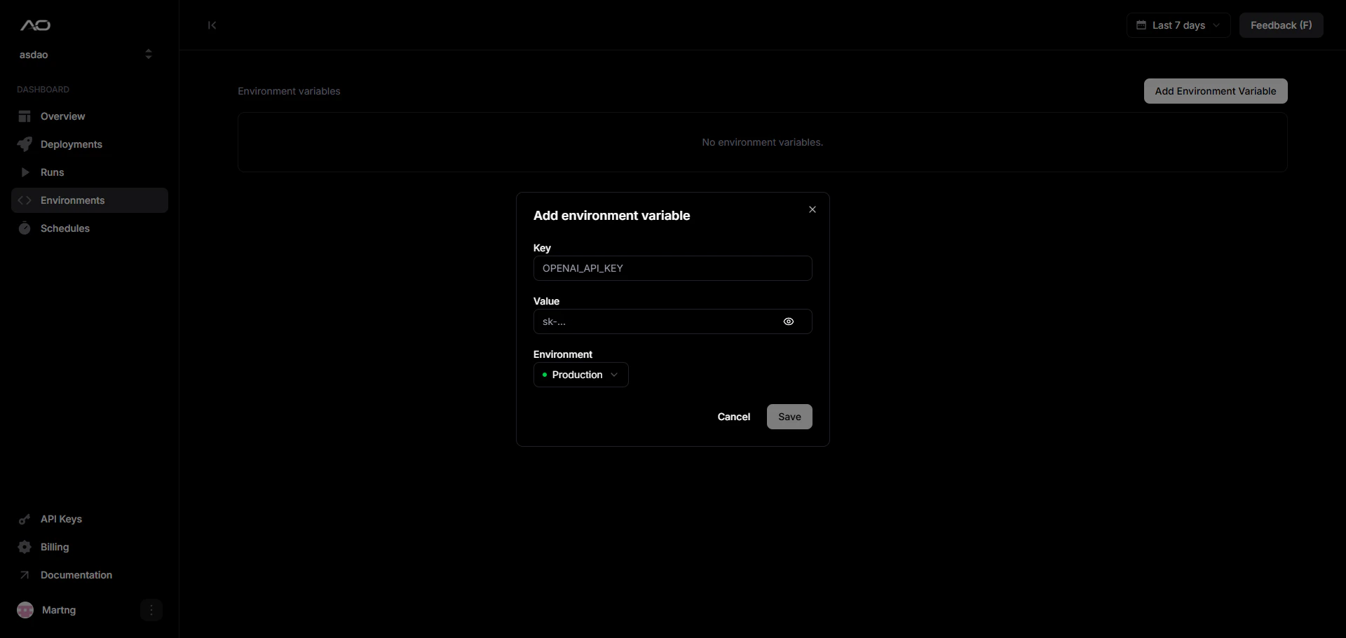 Add Environment Variable dialog