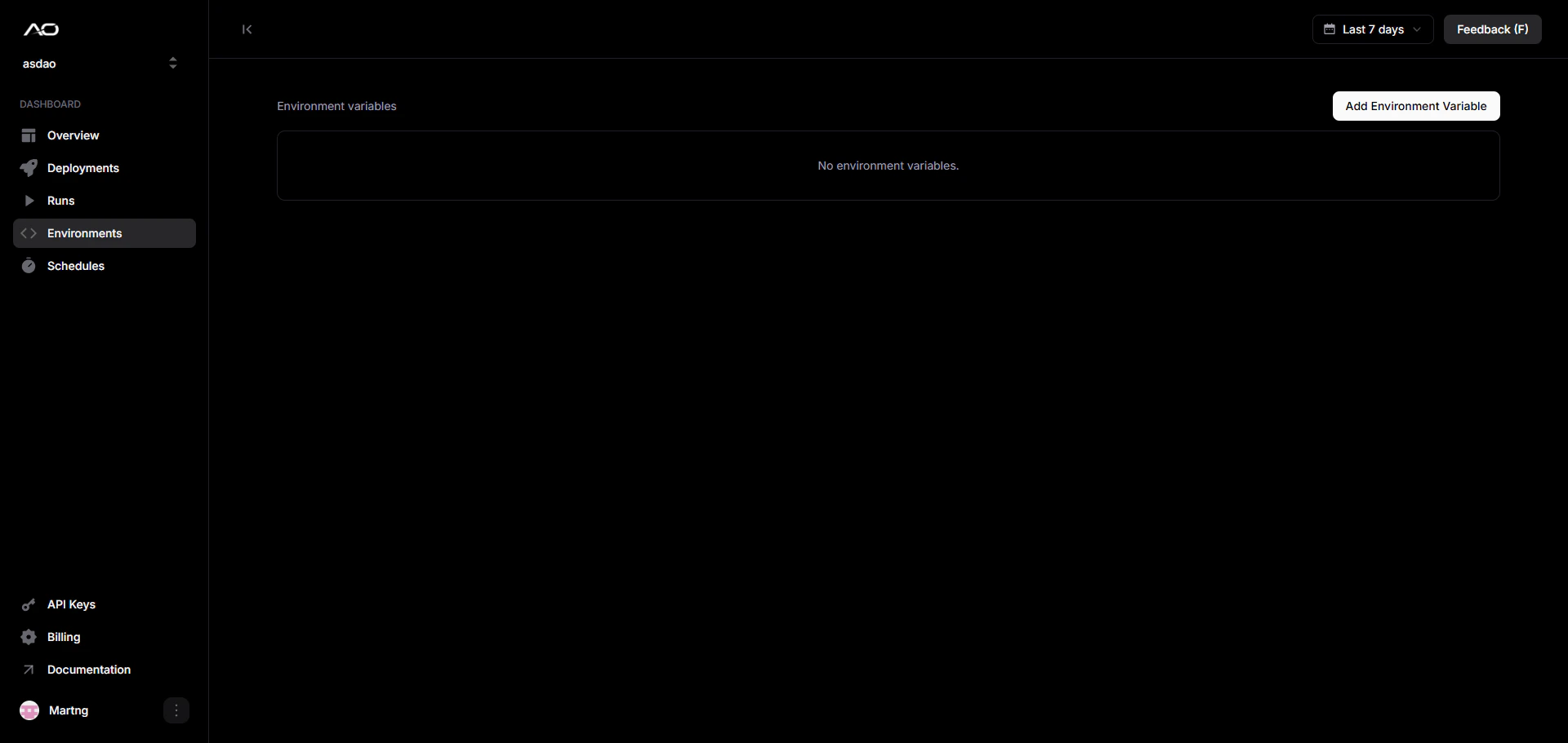 Environment Variables — empty state
