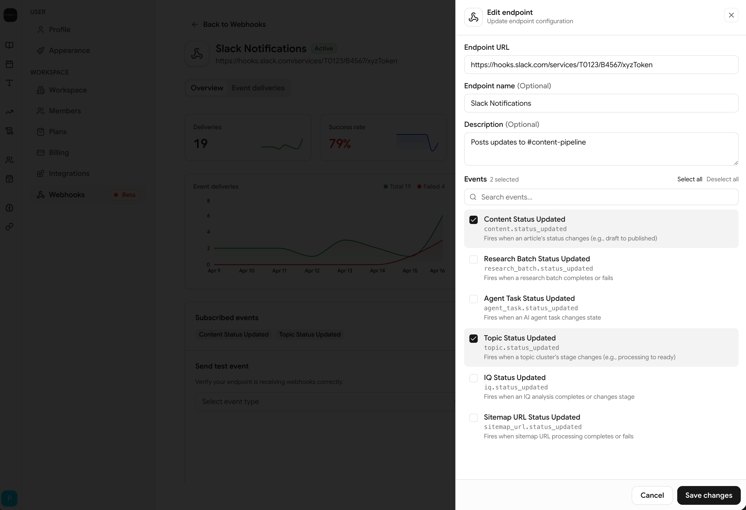 Edit webhook form