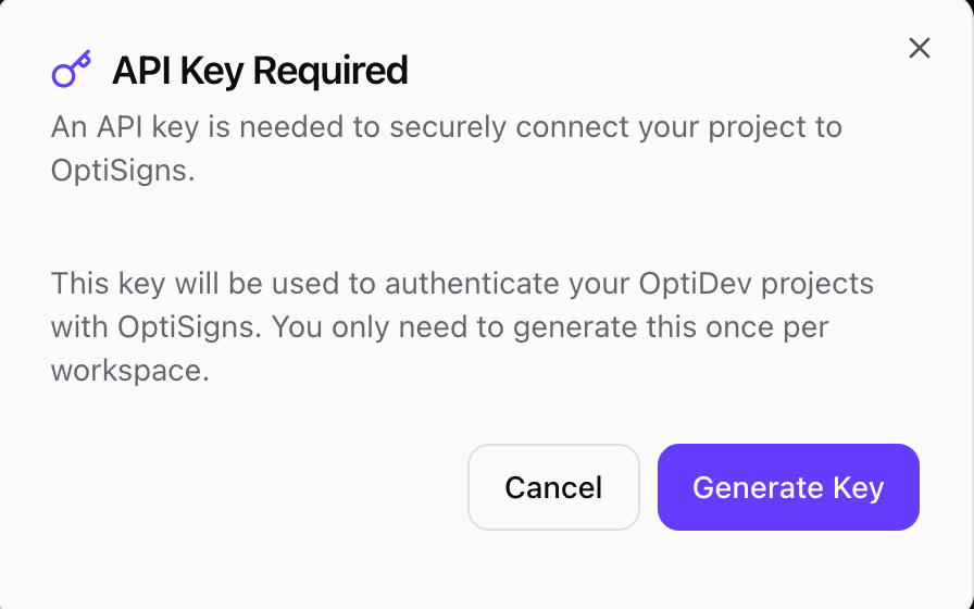 API Key Required modal with Generate Key button