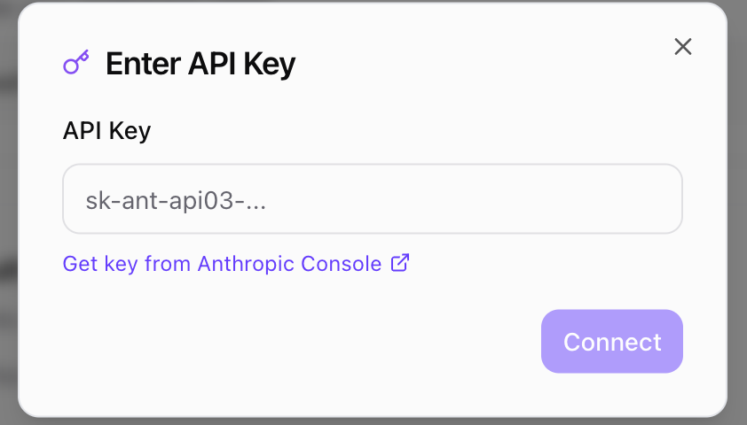 API key entry form