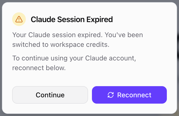 Claude Session Expired notification modal