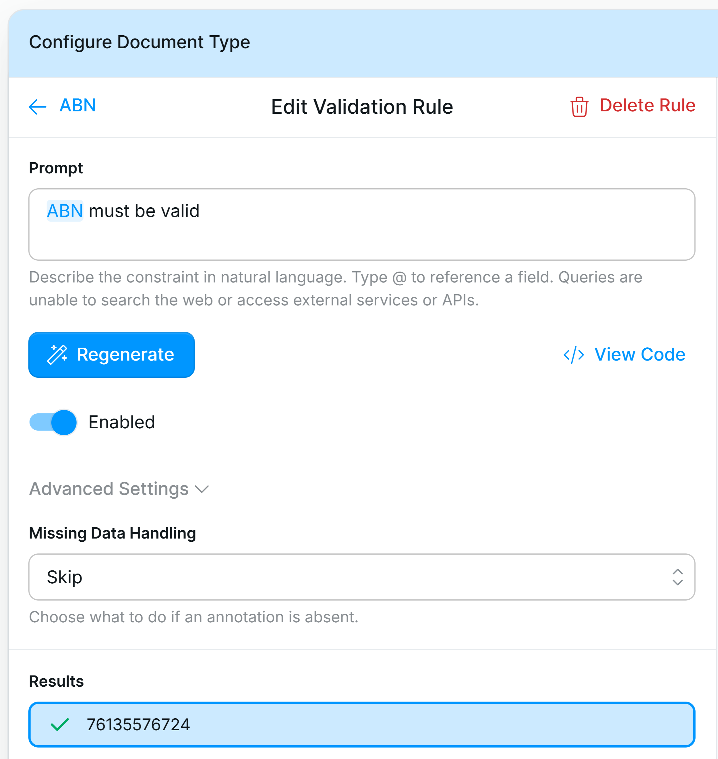 Validation Rule Configuration