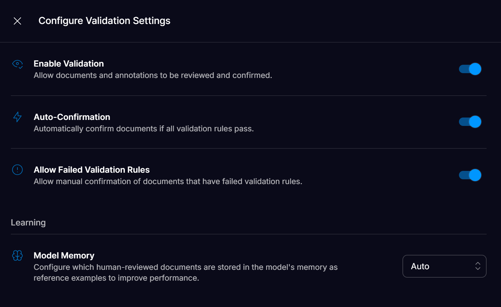 Validation Settings