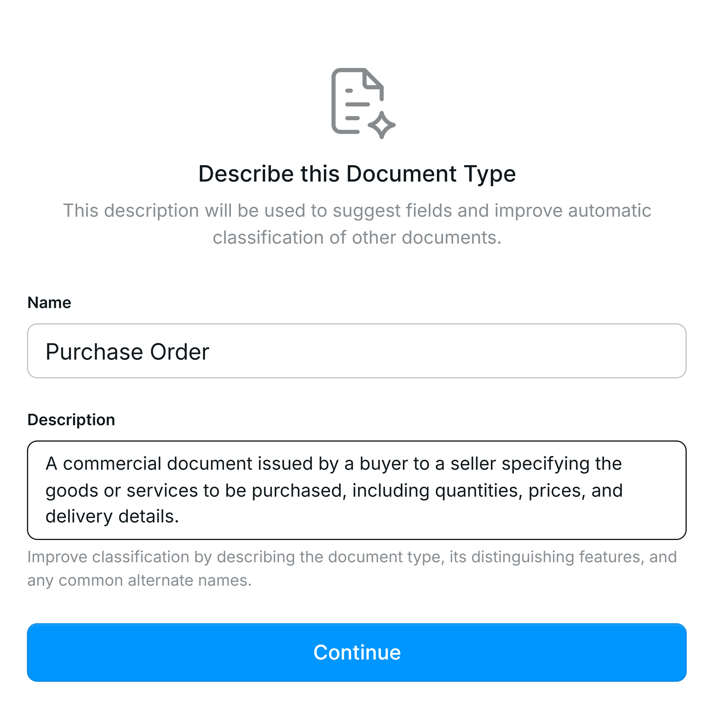 Document Type name and description