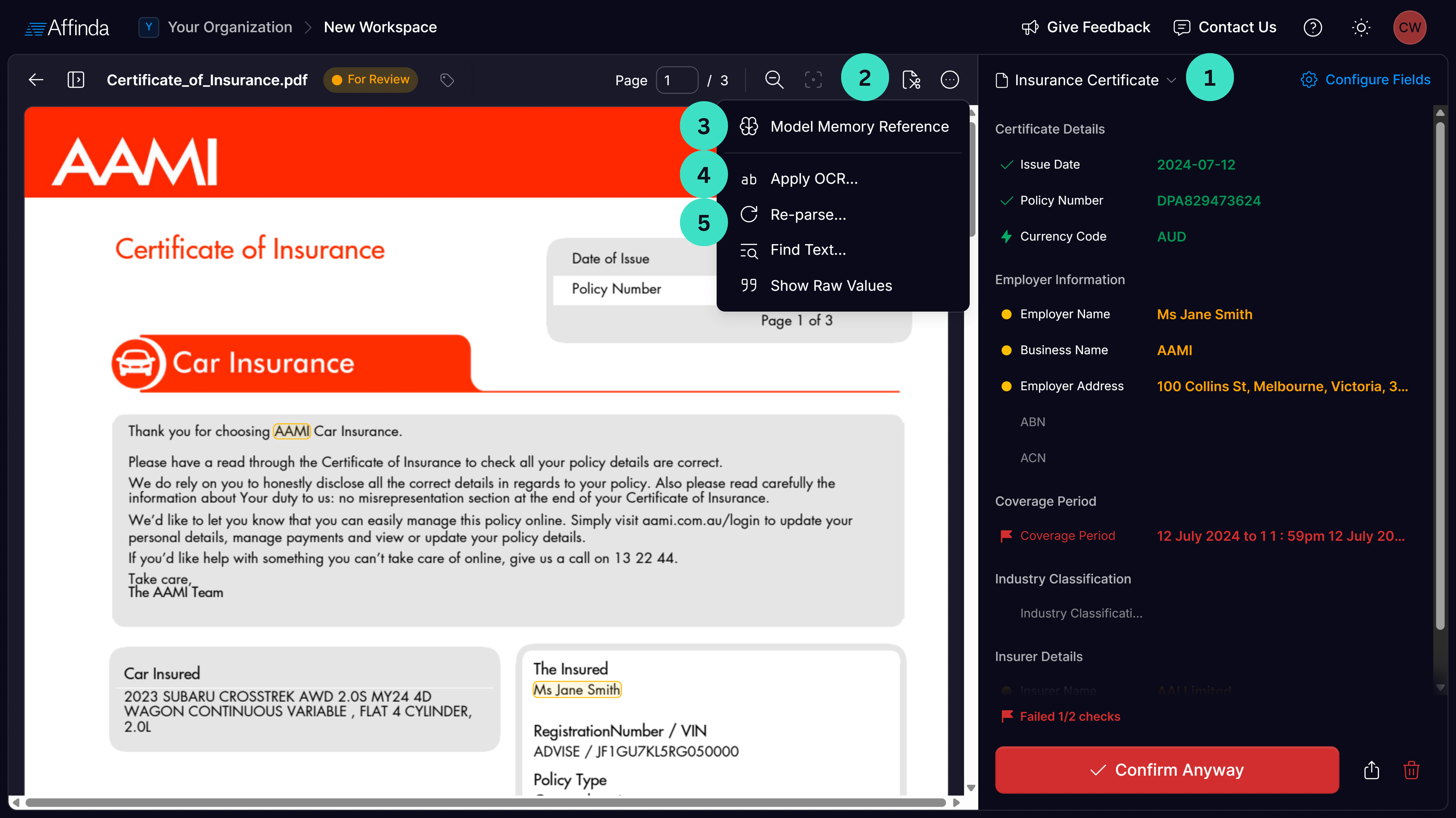Document View Validation Actions