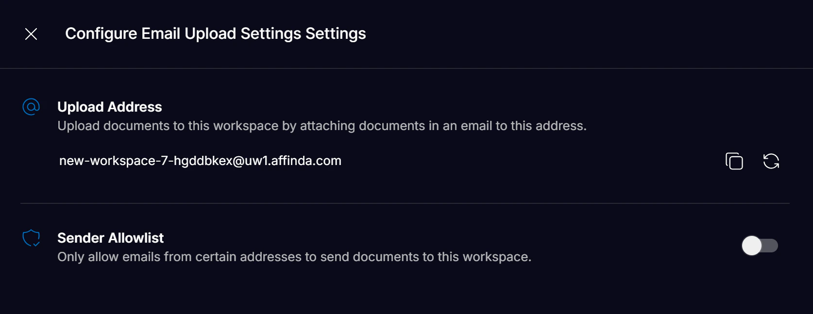 Email Upload Settings