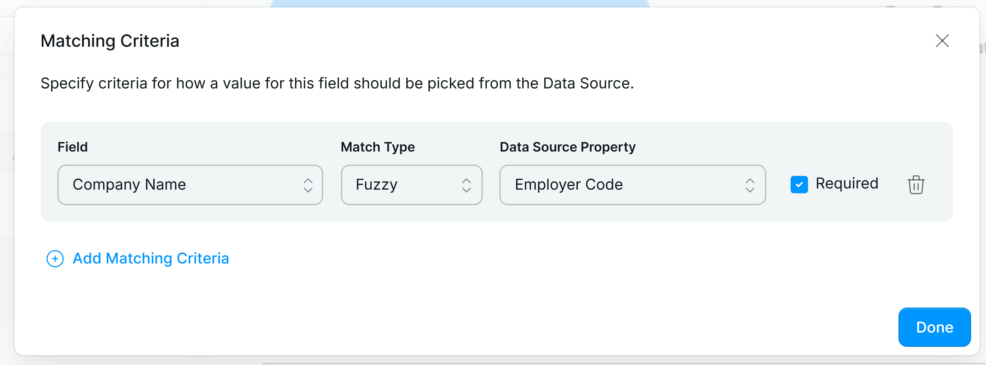 Matching Criteria dialog