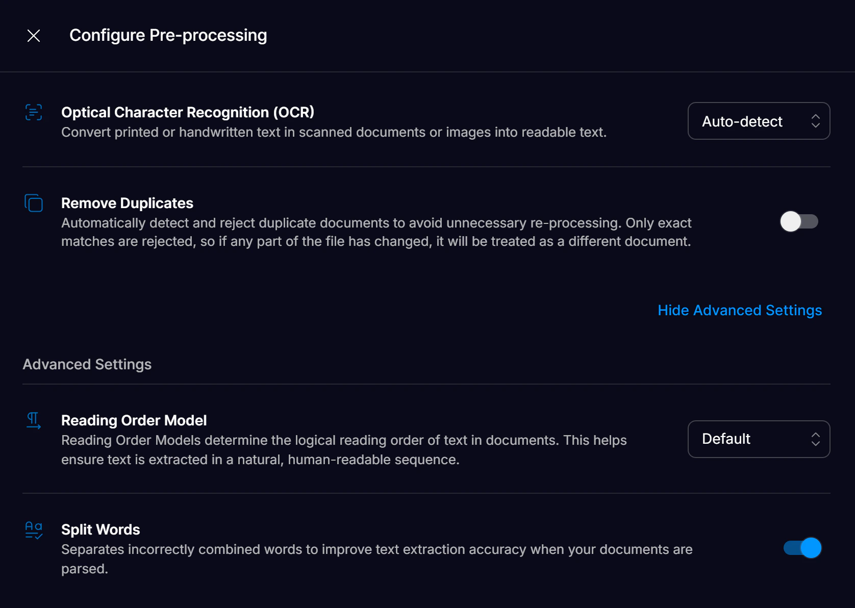 Pre-processing Settings