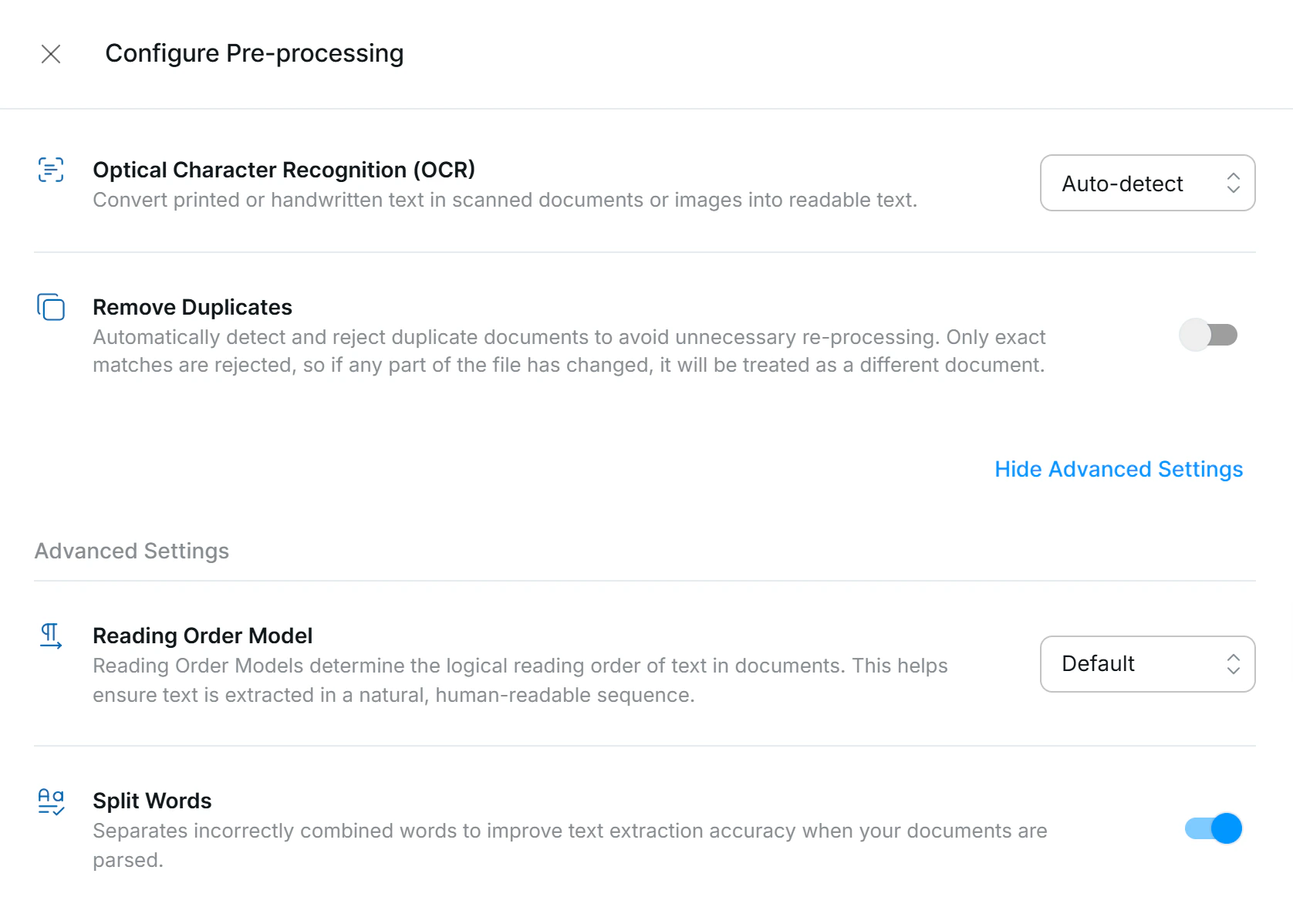 Pre-processing Settings